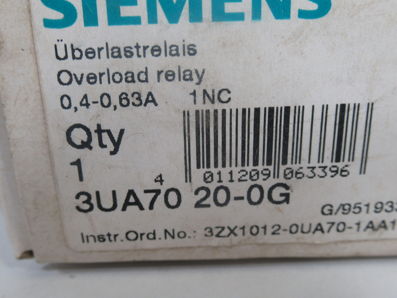 Siemens 3UA7020-0G Overload Relay 0.4-0.63A 1NC ! NEW !