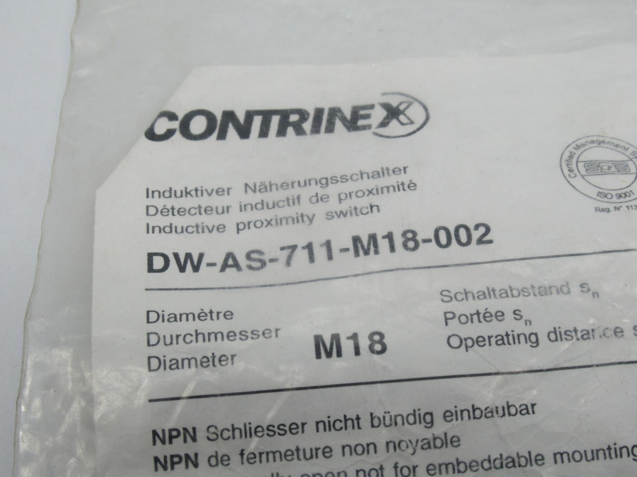 CONTRINEX DW-AS-711-M18-002 Induc. Prox. Sensor Range 20mm ! NEW !