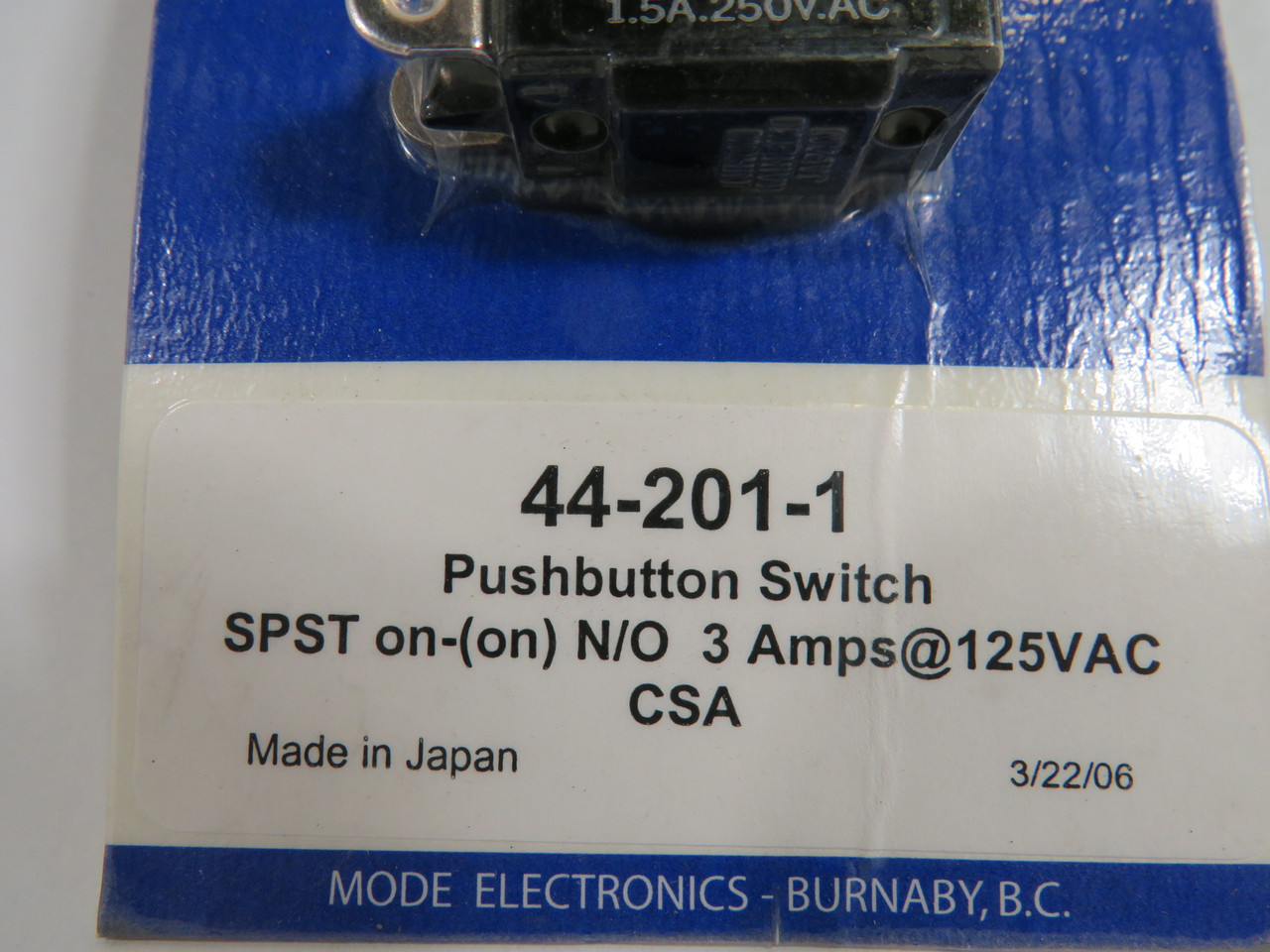 Mode Electronics 44-201-1 Push Button Switch 125V N/O ! NEW !