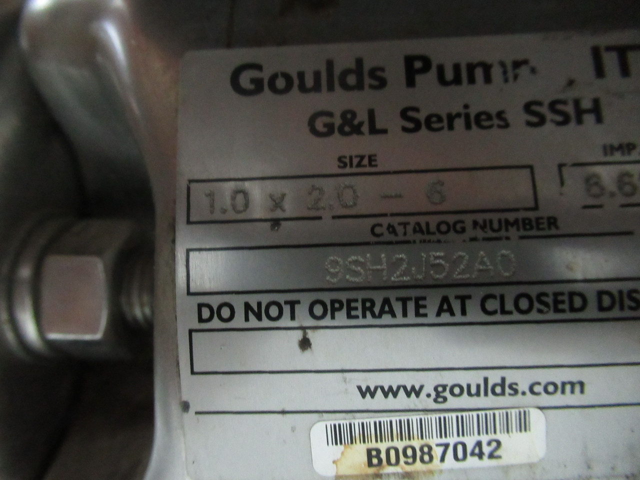 Gould Pumps 9SH2J52A0 C/W Baldor 5HP 3450RPM 208-230/460V 184JM TEFC 3Ph USED