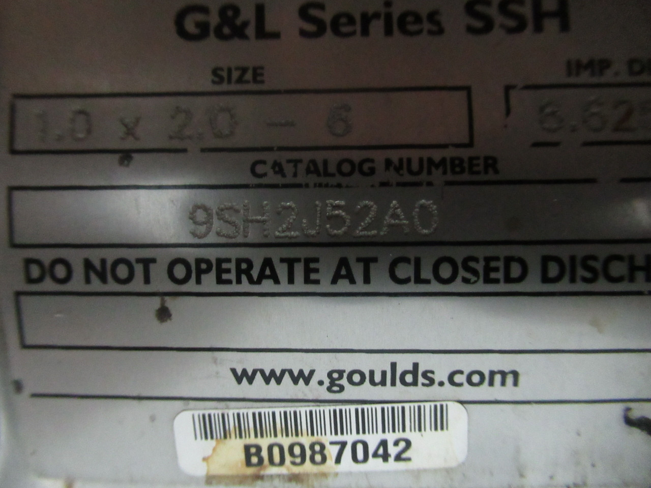 Gould Pumps 9SH2J52A0 C/W Baldor 5HP 3450RPM 208-230/460V 184JM TEFC 3Ph USED