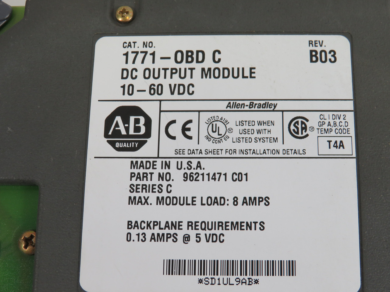 Allen-Bradley 1771-OBD 10-60VDC Output Module Series C Rev. B03 USED