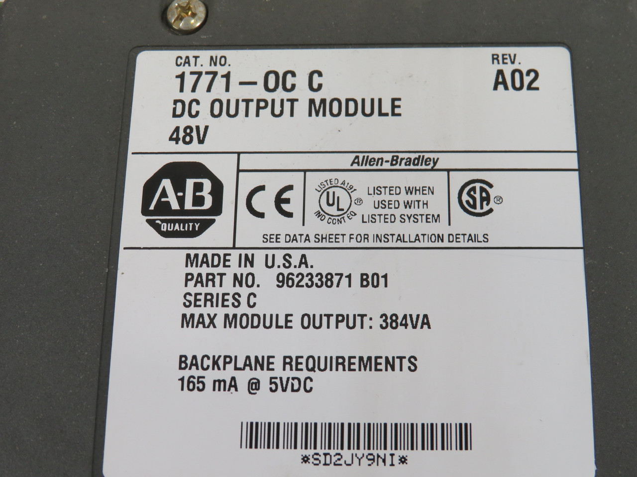 Allen-Bradley 1771-OC 48VDC Output Module Series C Rev. A02 USED