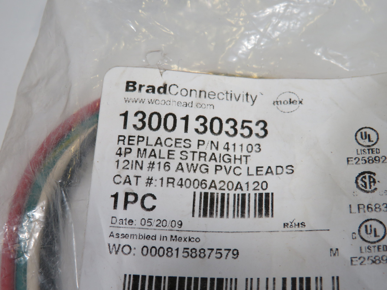 Brad Harrison Woodhead Molex 1300130353 Cordset 4P 1/2-14NPT 12" Leads ! NWB !