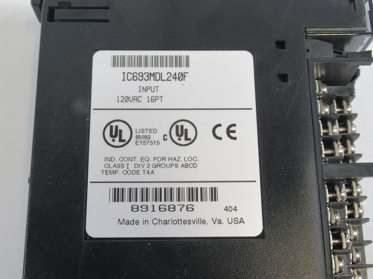 GE Fanuc IC693MDL240F Input Module 120VAC 16PT *No Door* USED