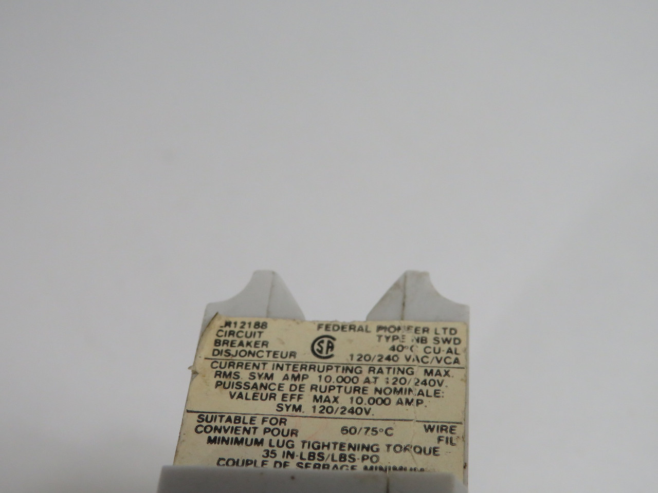 Federal Pioneer NB15 Circuit Breaker 15A 120/240V 1 Pole *Cosmetic Dmg* USED