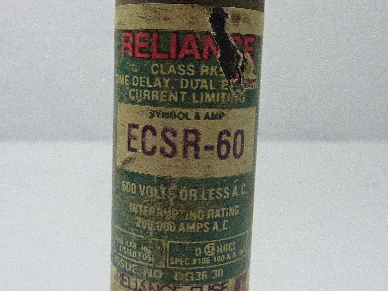 Reliance ECSR-60 Time Delay Dual Element Fuse 60A 600V USED