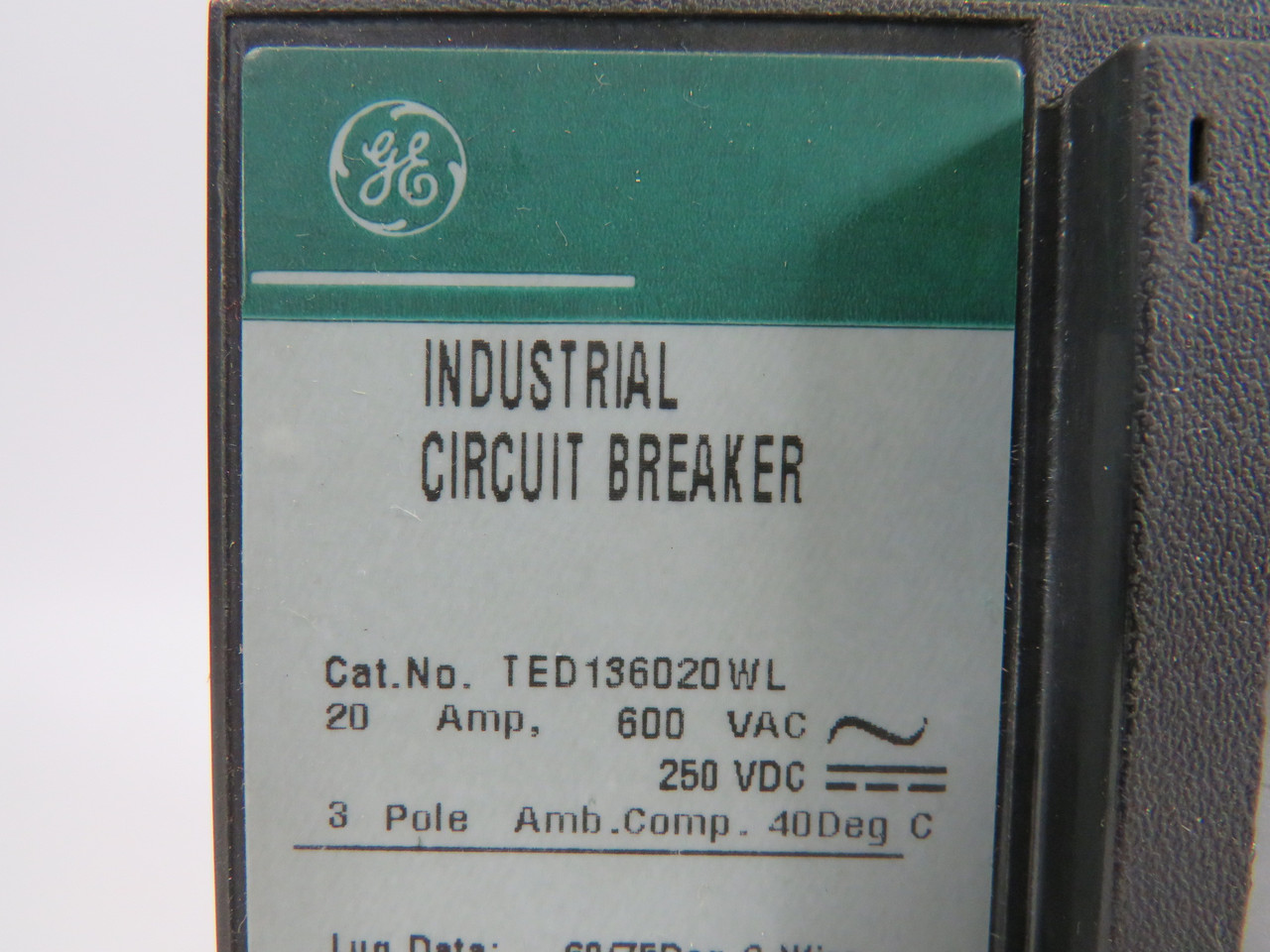 General Electric TED136020WL Industrial Circuit Breaker 20A 600V 3P USED