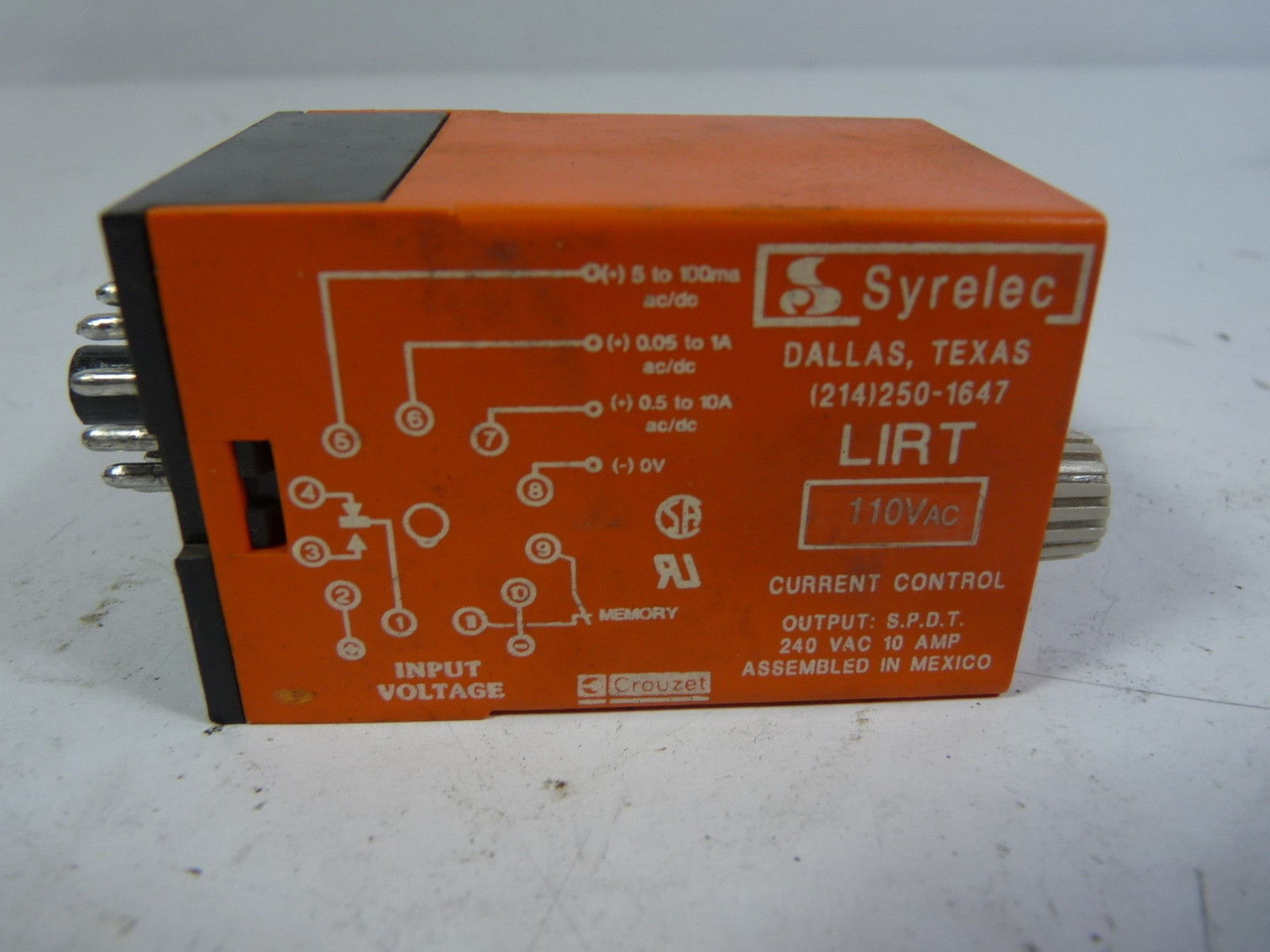 Syrelec LIRT Current Relay 240VAC 0.5-10A USED