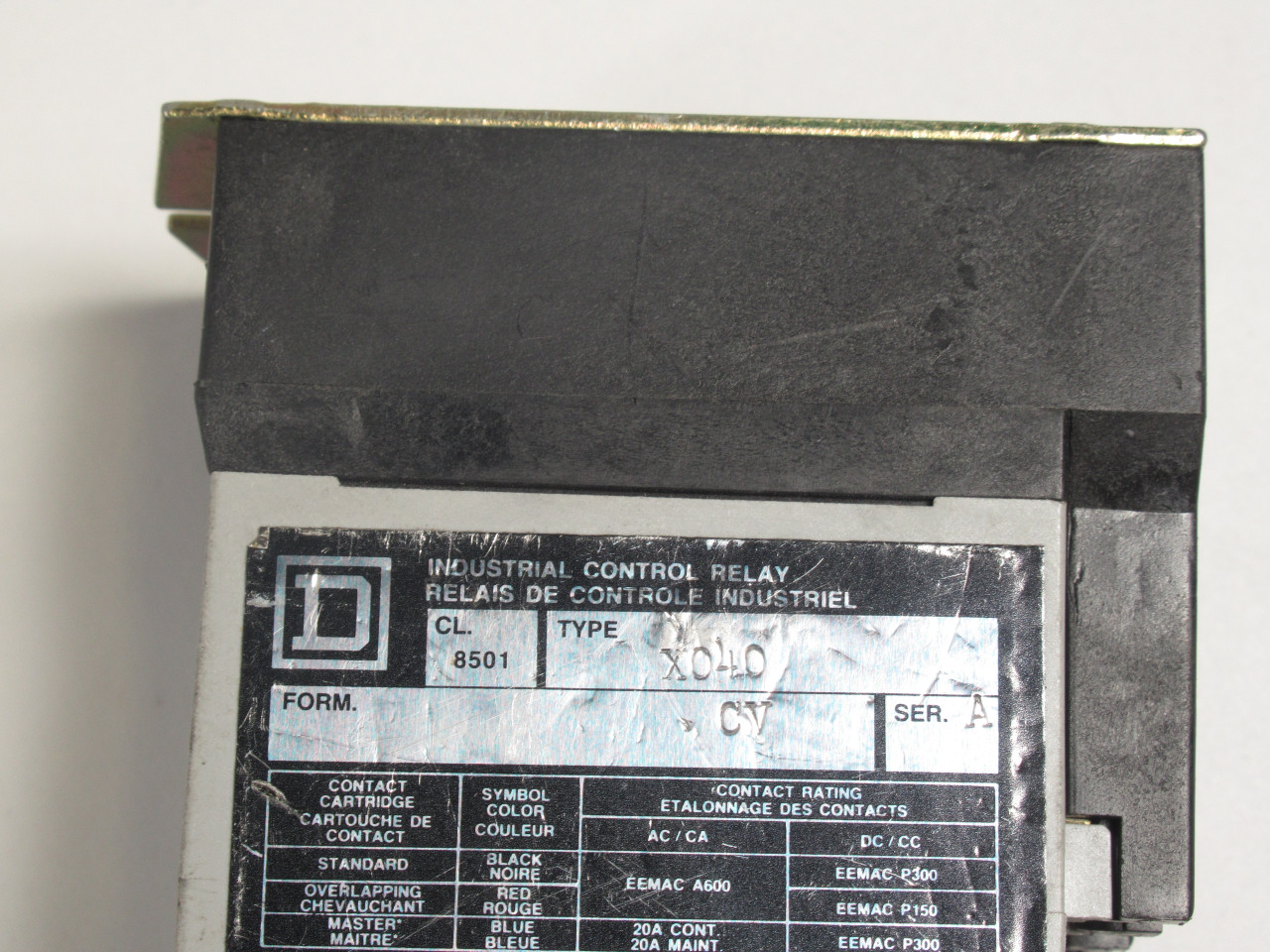 Square D 8501-X040 Control Relay 20A 8NO 120V@60Hz 110V@50Hz USED