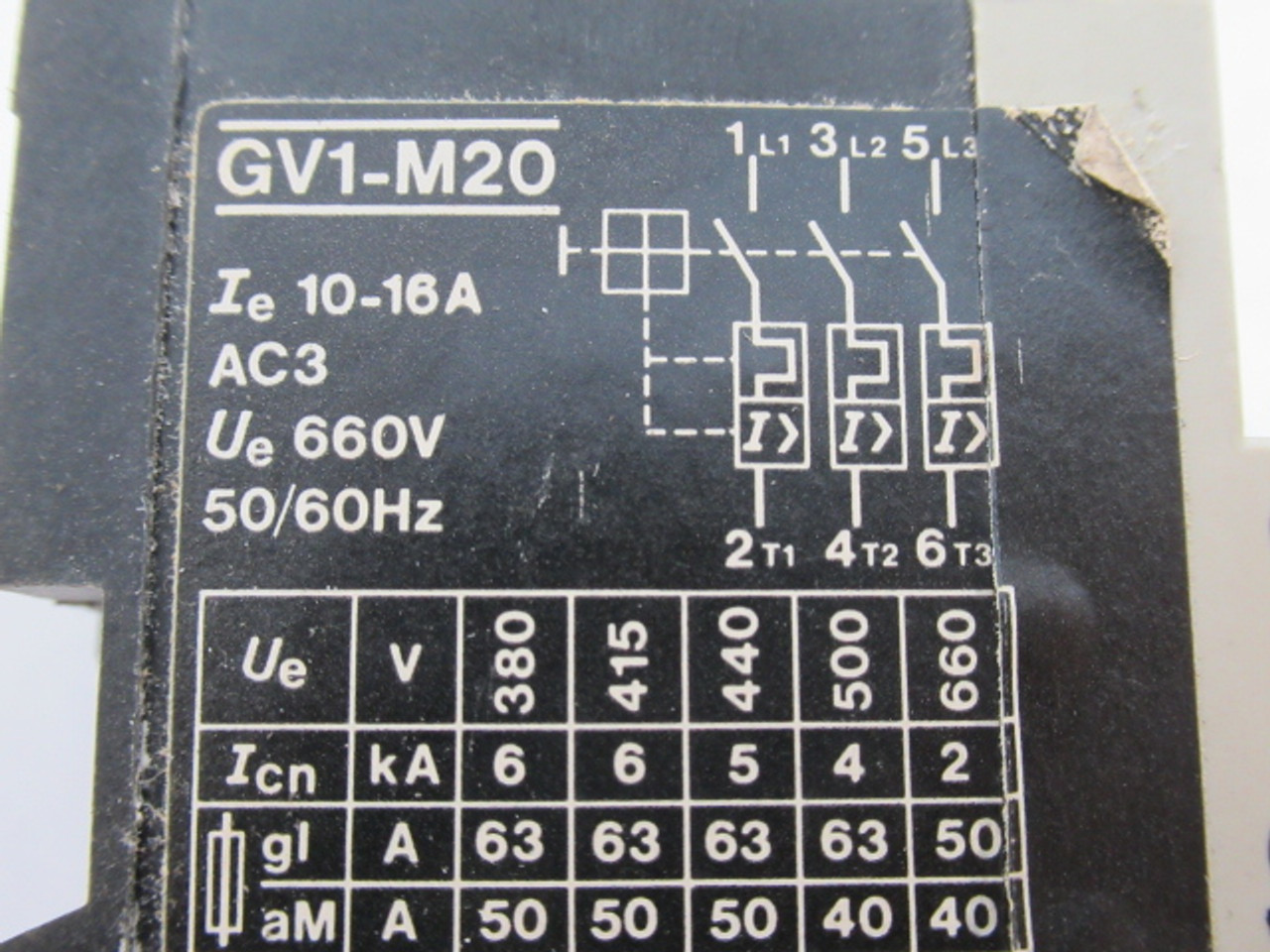 Telemecanique GV1-M20 Motor Protector 660V 50/60Hz 10-16A 3P USED