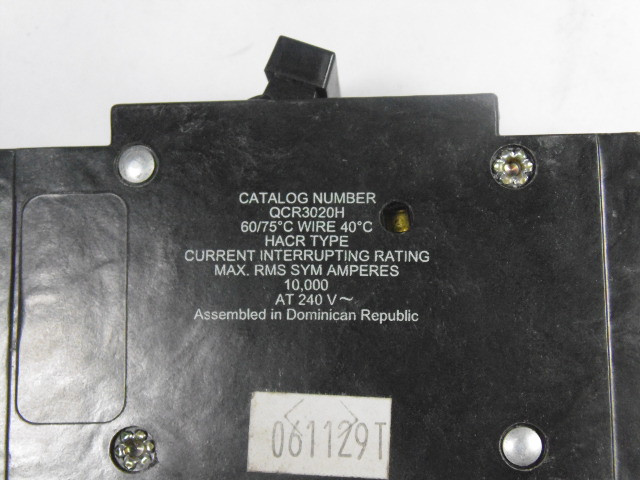 Cutler-Hammer QCR3020H Circuit Breaker 3P 20A 240VAC USED