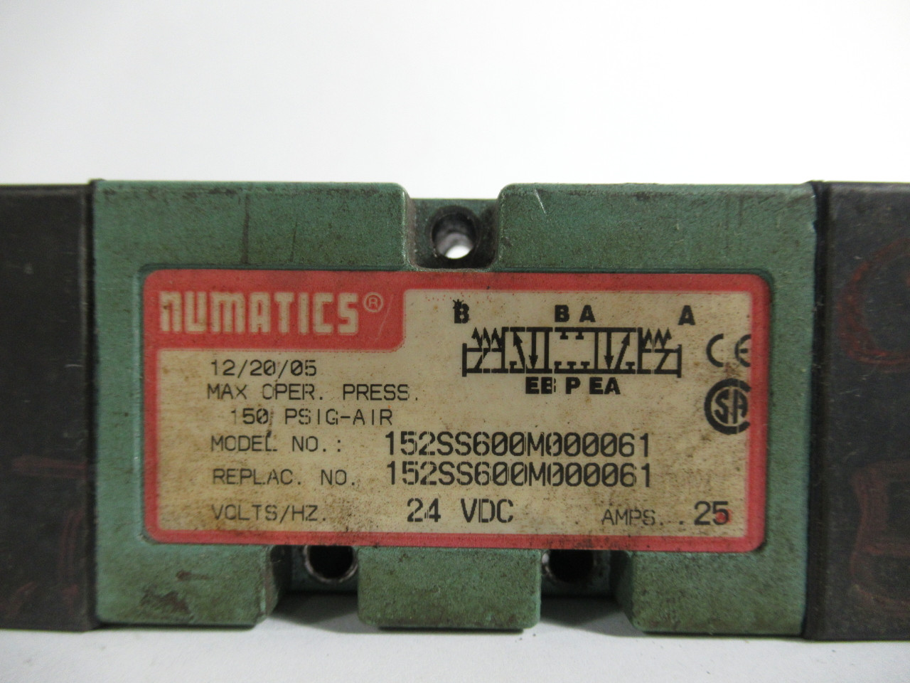 Numatics 152SS600M000061 Solenoid Air Control Valve 24VDC USED