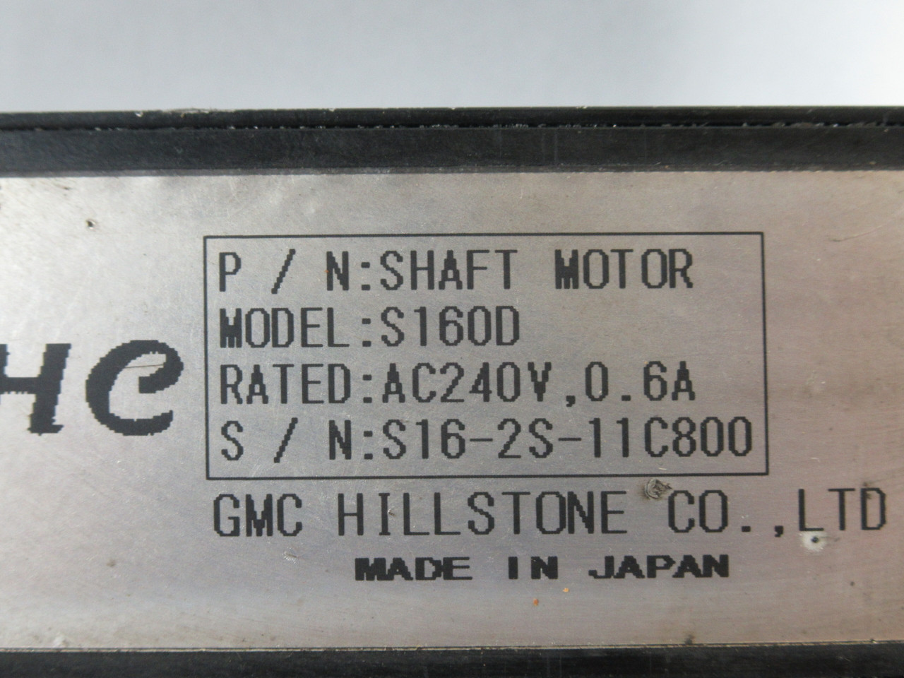 GMC Hillstone S160D Shaft Motor 24VDC@.6A USED