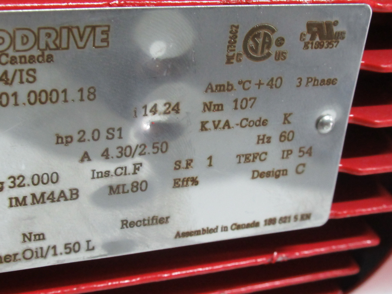 Sew-Eurodrive 2HP 1720RPM 330/575V TEFC C/W Gear Reducer 14.24:1 Ratio USED