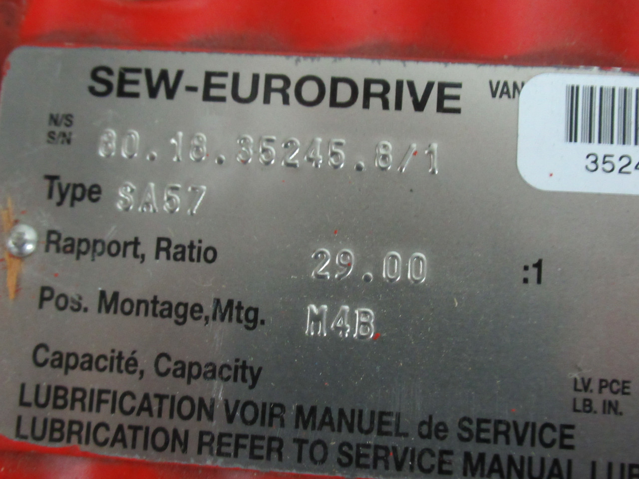Sew-Eurodrive 1.5kW 1720RPM C/W Gear Reducer 29:1 Ratio USED