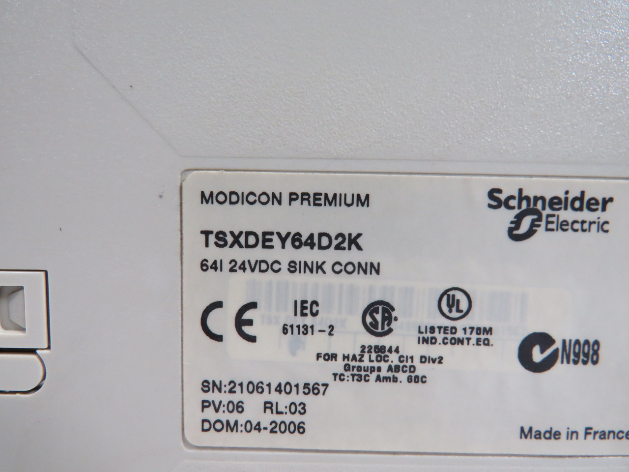 Schneider Modicon TSXDEY64D2K Input Module 24VDC USED
