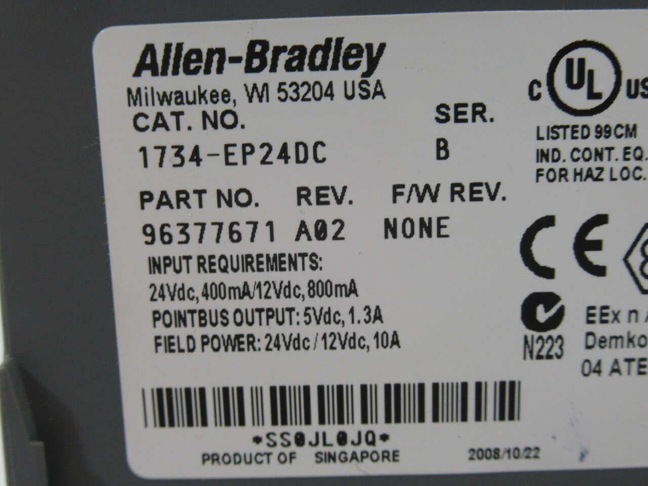 Allen-Bradley 1734-EP24DC Ser. B Rev. A02 DC Expansion Power Supply USED