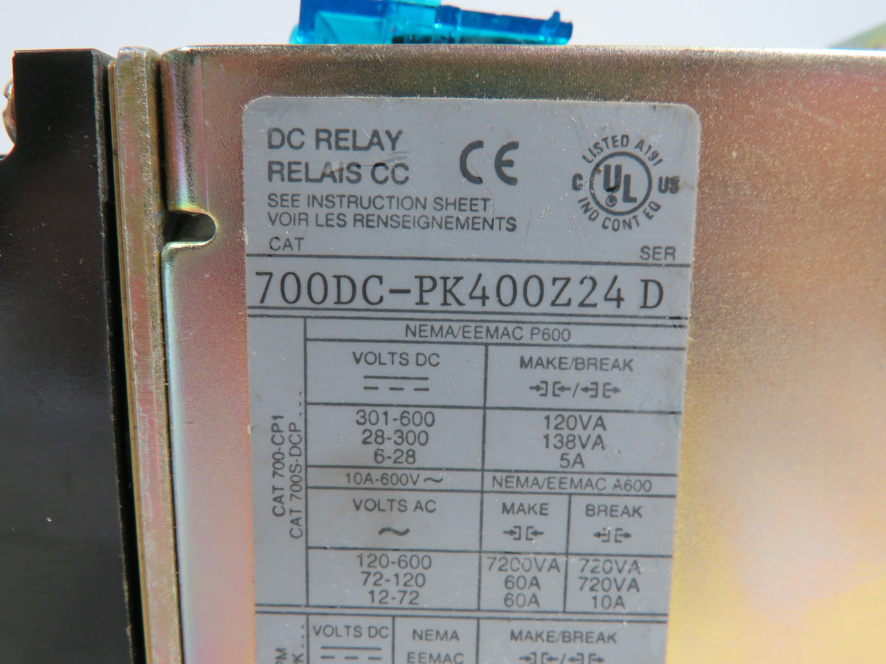 Allen-Bradley 700DC-PK400Z24 Series D Control Relay USED