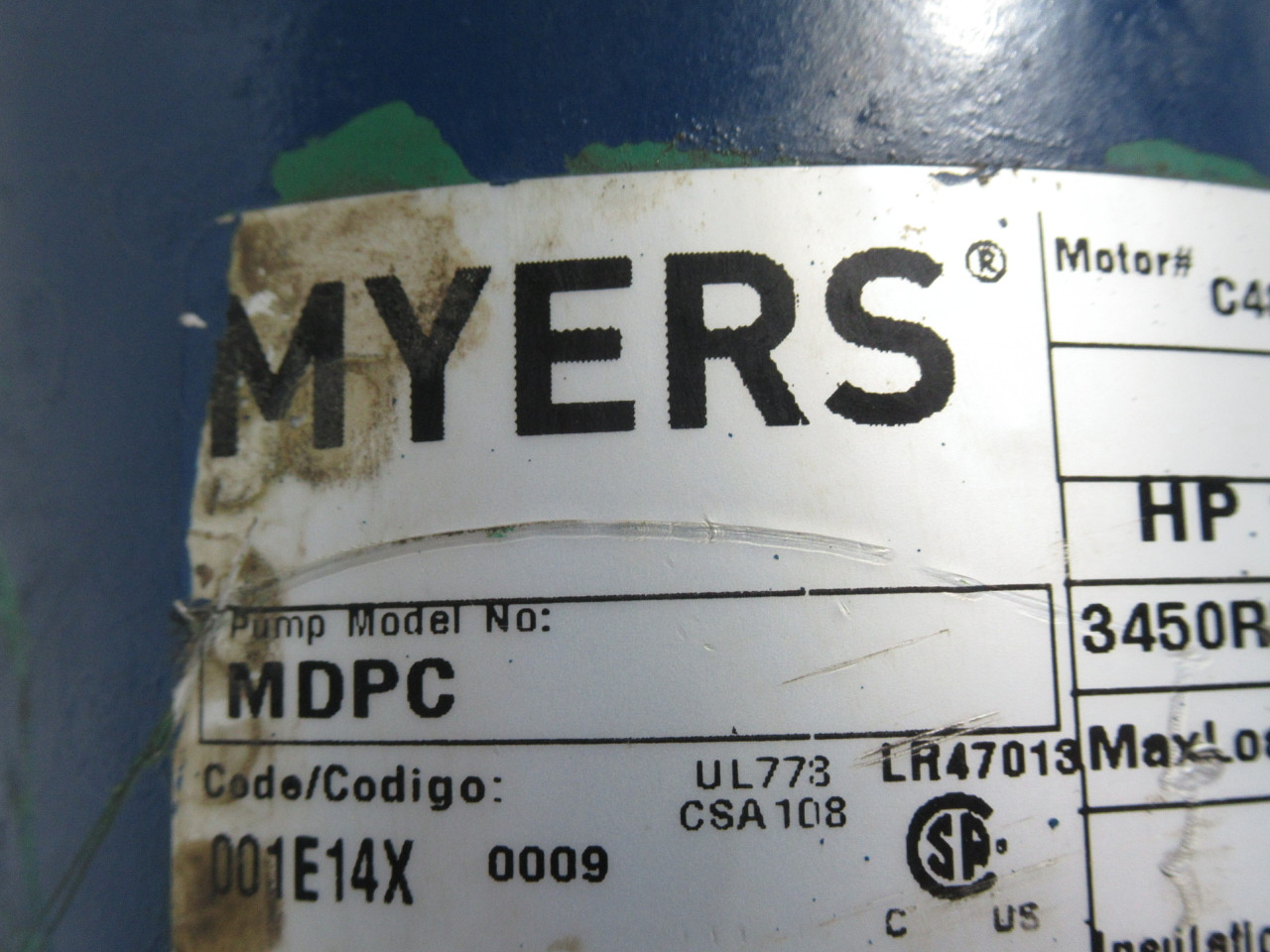 Myers MDPC-C48H2EC11C3A5 Non Submersible Pump C/W Pentek 1/2HP 3450RPM USED