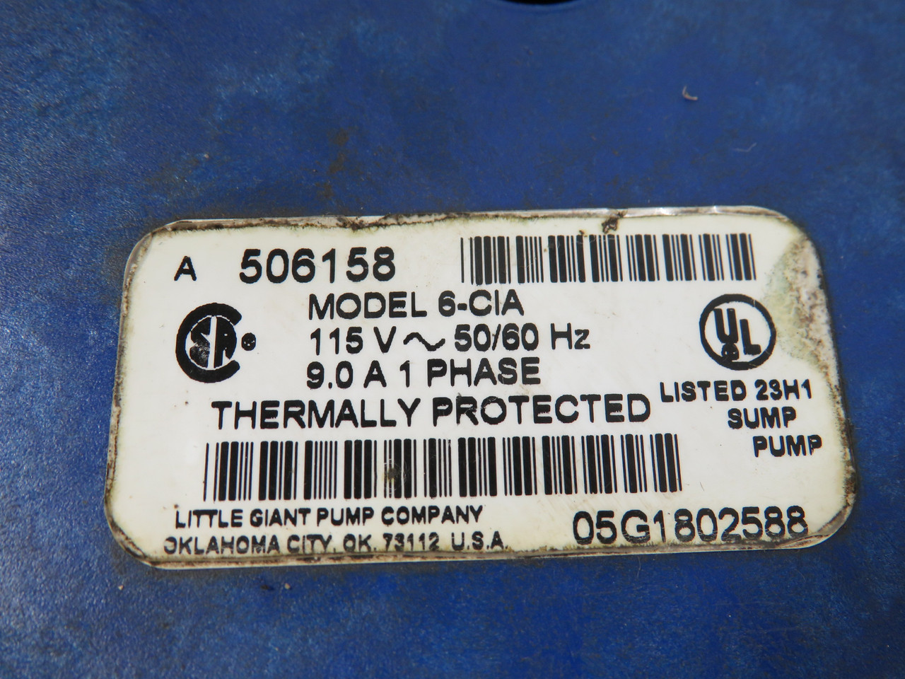 Little Giant 506158 6-CIA Sump Pump 1.5" Outlet SHELF WEAR USED