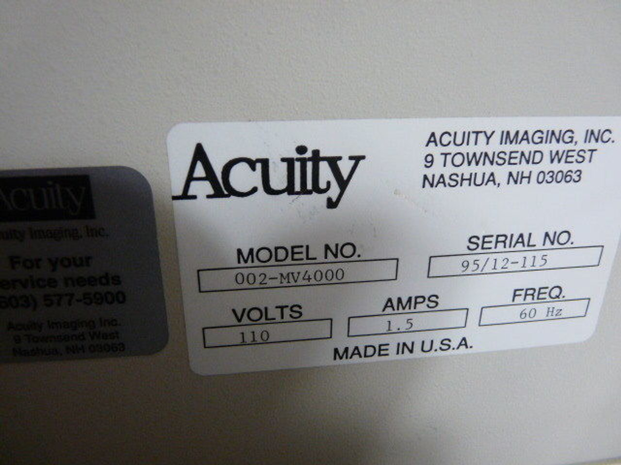 Acuity 002-MV4000 Mentor Vision 4000 Controller Unit 110V 1.5A 60Hz USED