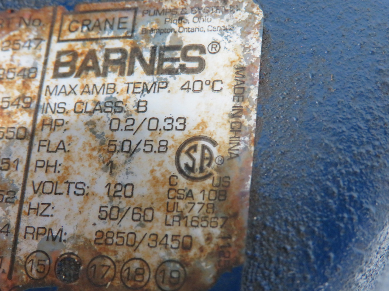 Barnes SP33AX 112550 Submersible Effluent Pump 1-1/2" NPT Outlet DMG USED