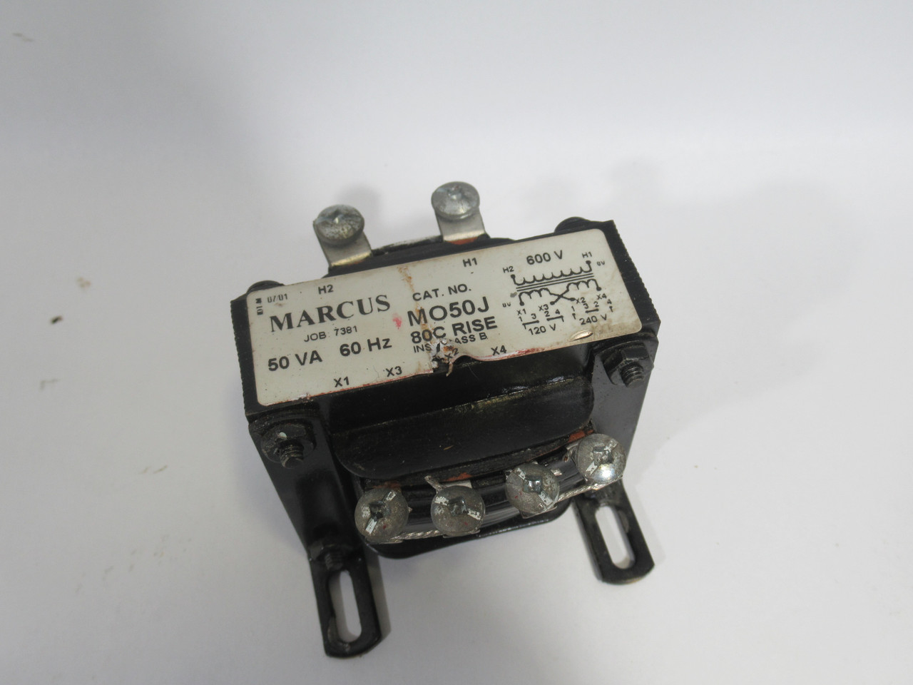 Marcus MO50J Transformer 50VA Pri.600V Sec.120/240V 60Hz 1Ph USED