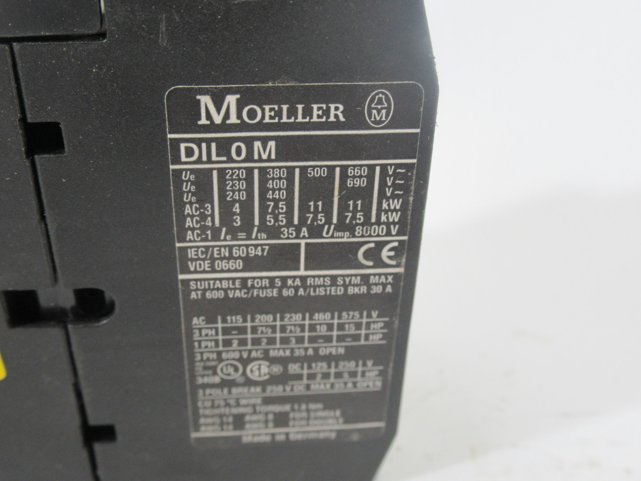 Klockner-Moeller DIL0M-115V Contactor 115V@60Hz 3P USED