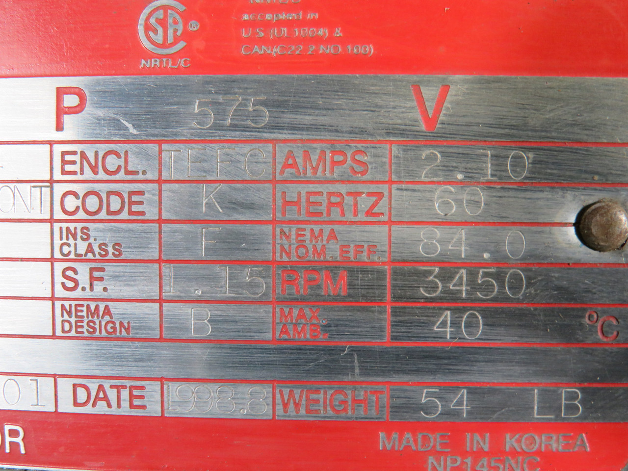 Generic 16543 Centrifugal Pump C/W Hyundai AC Motor 2HP 3450RPM SHELF WEAR USED