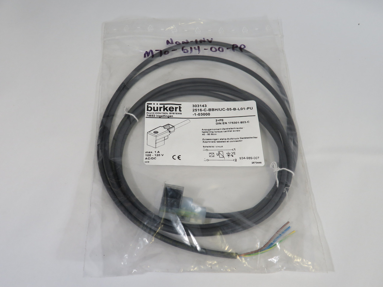 Burkert 303143 Valve Connector 100-120VAC/DC 1A NWB