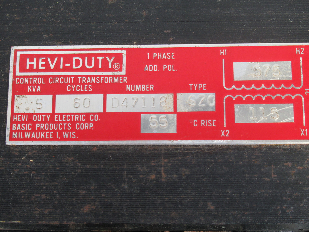 Hevi-Duty D47118 Control Circuit Transformer 0.5kVA Pri.575V Sec.115V USED