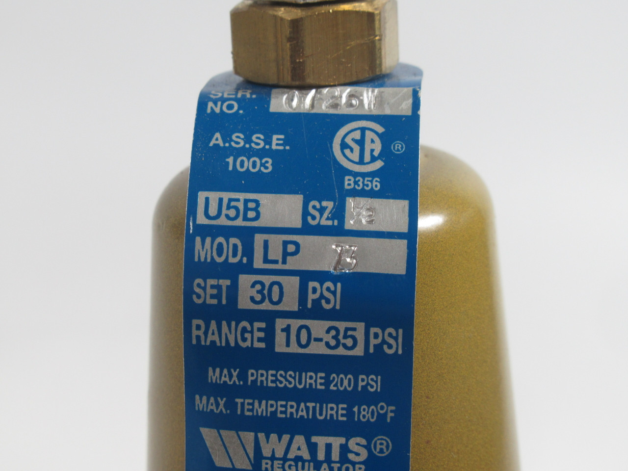 Watts 1/2-U5B-LP-Z3 Pressure Reducing Valve 1/2" 10-35PSI 200PSI Max ! NOP !