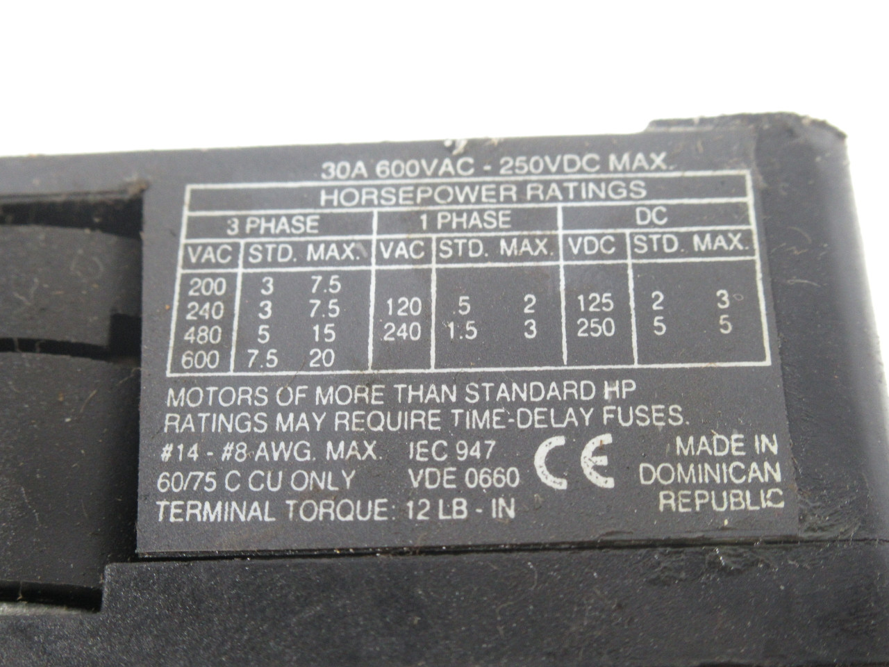 Allen-Bradley 194R-NJ030P3 Disconnect Switch Series B 30A 7-1/2" Shaft USED