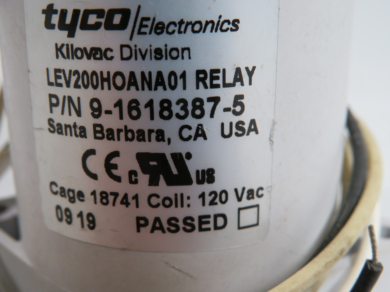 Tyco 9-1618387-5 Contactor 120V 15" Wires LEV200HQANA01 USED