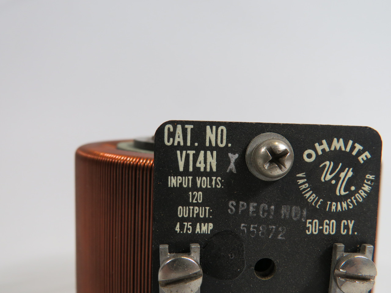 Ohmite VT4NX Variable Transformer 0-120V 4.75A 50/60Hz NO DIAL USED