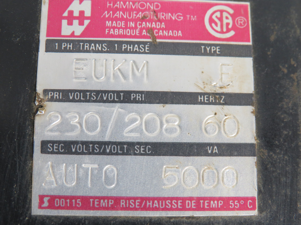 Hammond EUKM Autotransformer Type E 5000VA Pri 230/208 60Hz SHELF WEAR USED