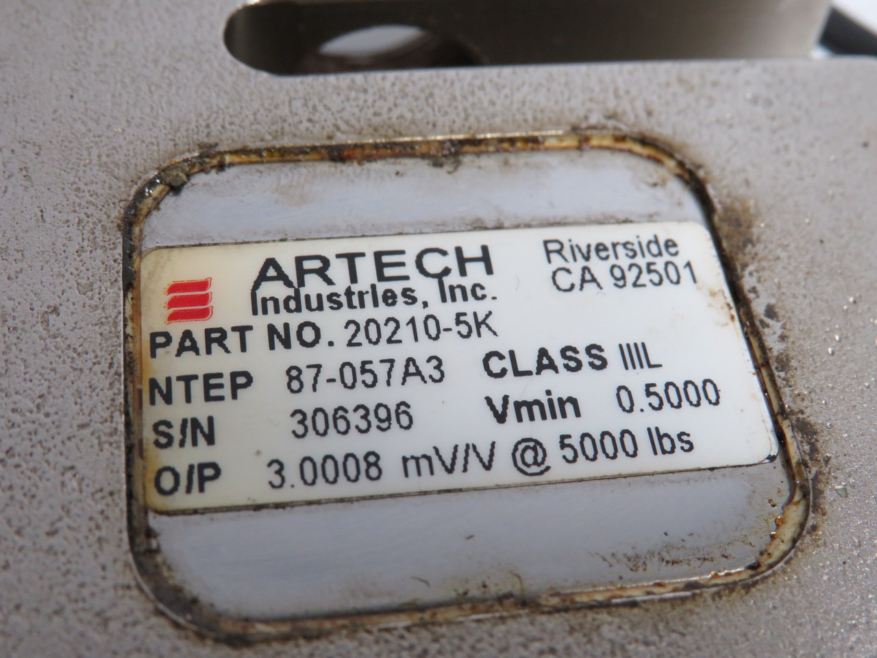 Artech 20210-5K Load Cell Vmin 0.5000 O/P 3.0008 mV/V@5000lbs USED