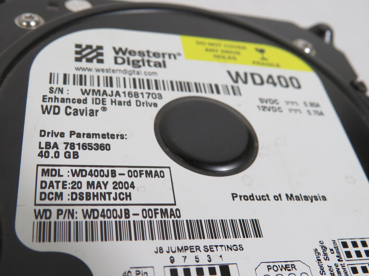 Western Digital WD400JB-00FMA0 Hard Drive 40GB 7200RPM IDE USED