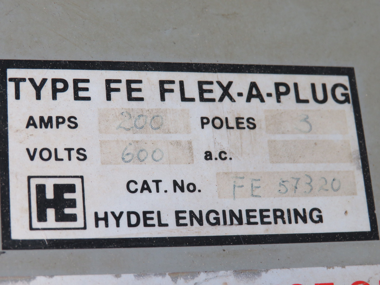 Hydel FE57320 Flex-A-Plug Fusible Disconnect 200A 600V 3P NO CLAMPS USED