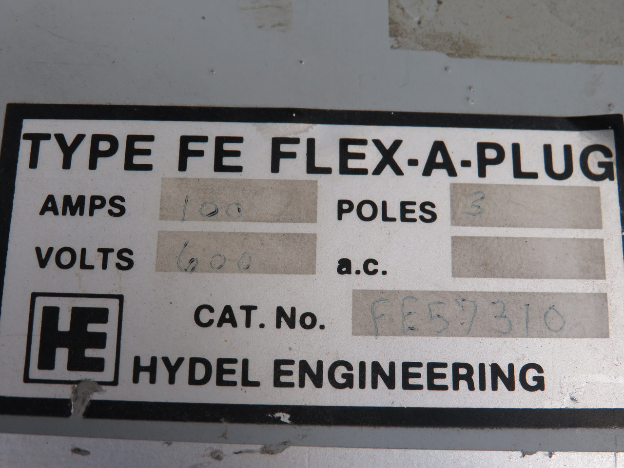 Hydel FE57310 Flex-A-Plug Fusible Disconnect 100A 600V 3P COSMETIC DMG. USED