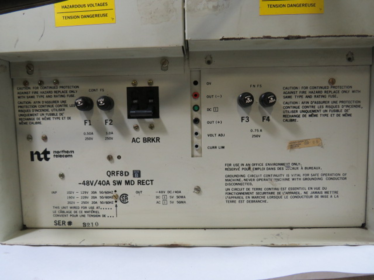 Northern Telecom QRF8D 48V/40A Switch Md Rectifier USED