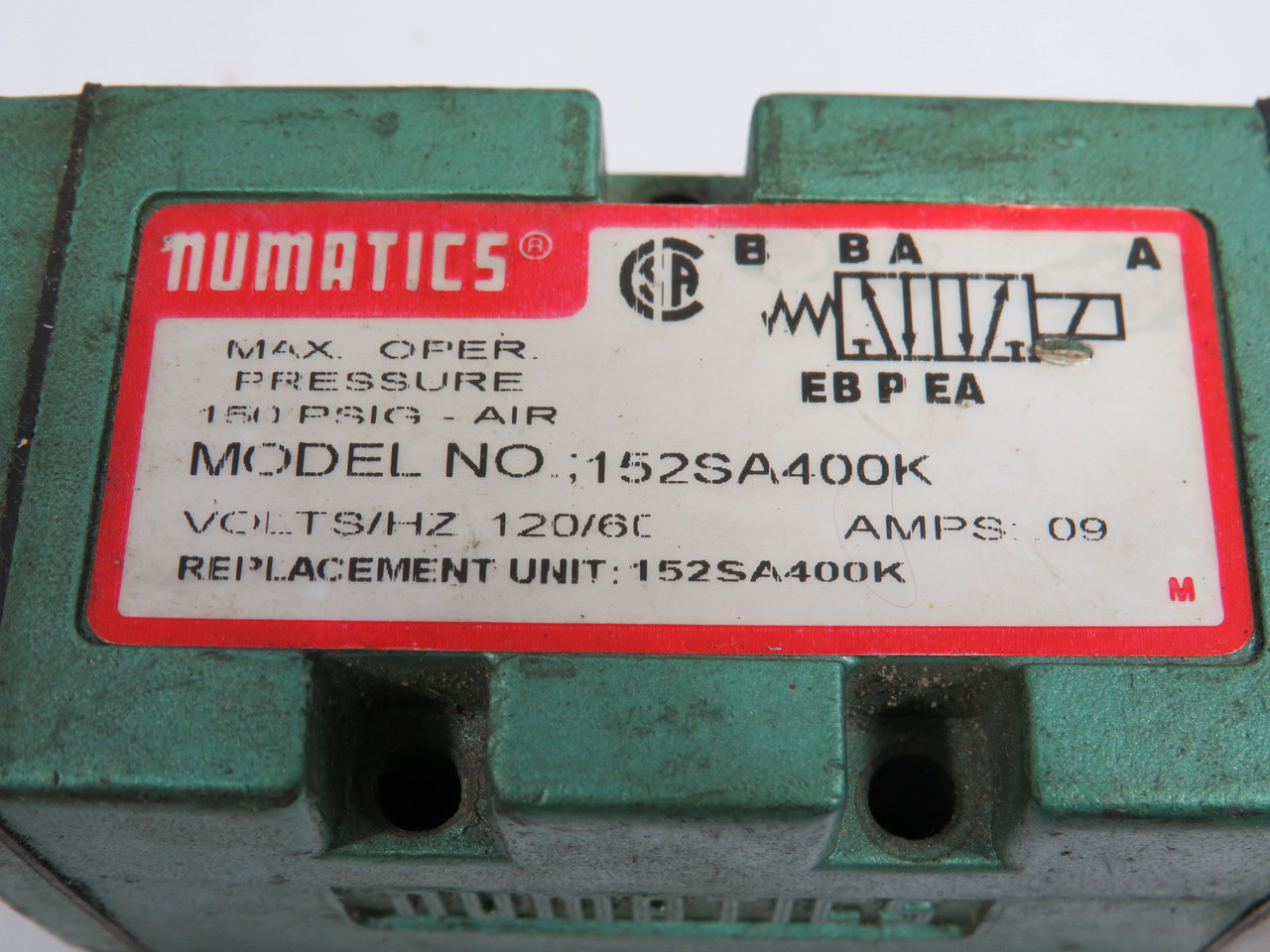 Numatics 152SA400K Solenoid Valve Assy w/ Manifold .09A 110-115V@50Hz USED