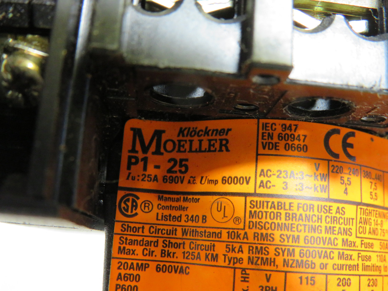 Klockner-Moeller P1-25/EA/SVB/HI11 Disconnect Switch MISSING PIECE USED