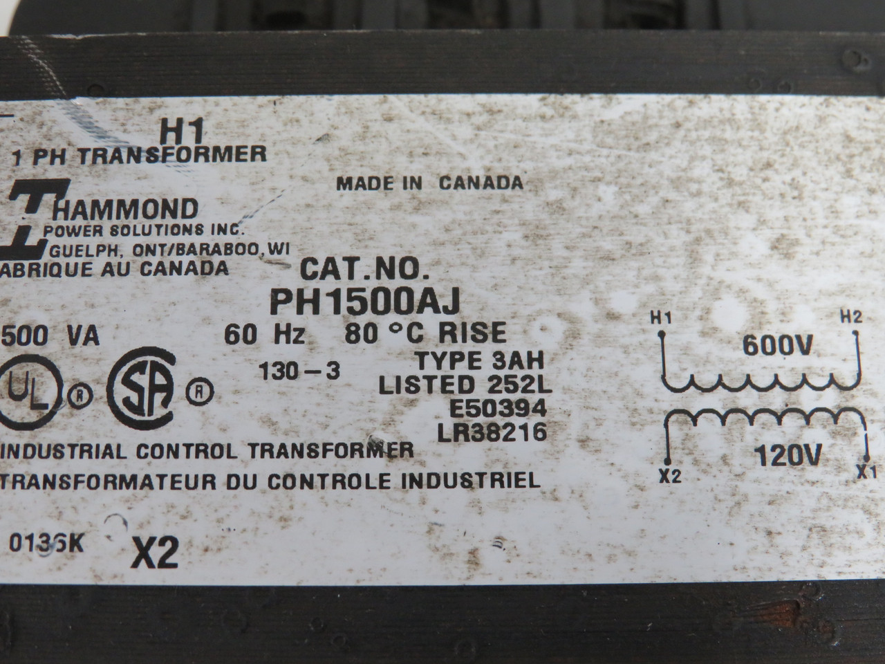 Hammond PH1500AJ Transformer 1500VA Pri 600V Sec 120V MISSING SCREWS USED