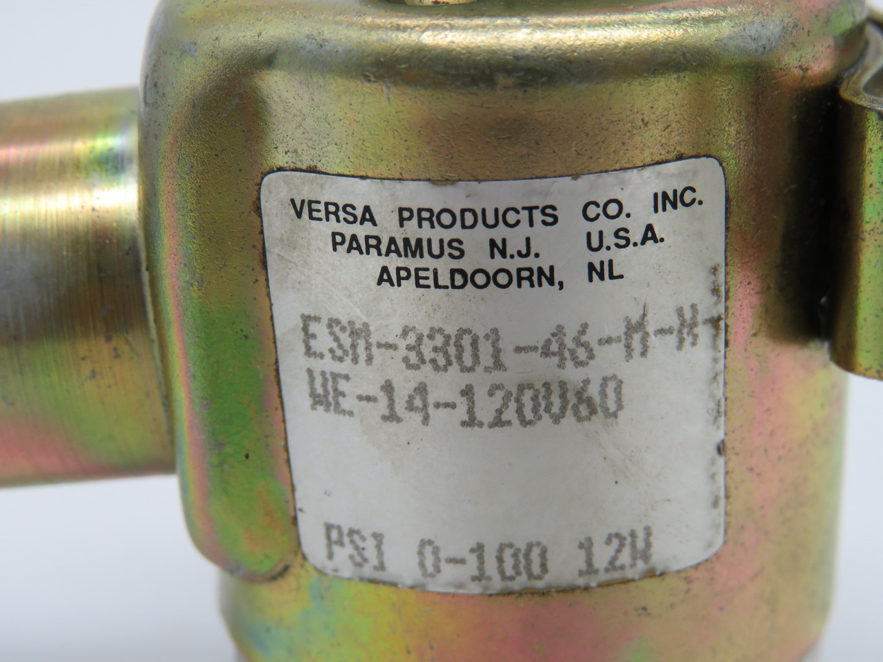 Versa ESM-3301-46-M-N-WE-14-120V60 Solenoid Valve 1/4"NPT w/DMG'D CLAMP USED