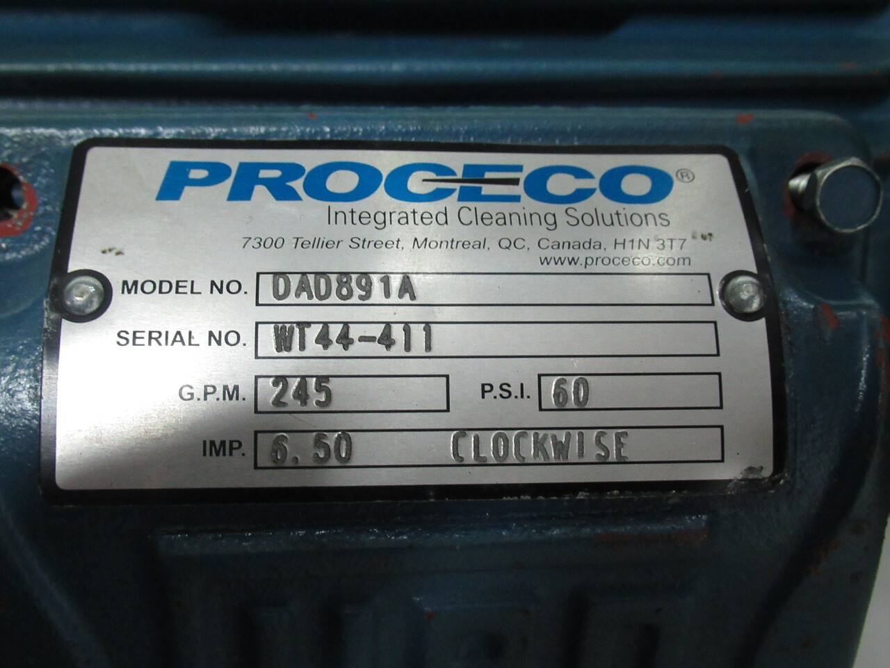 Proceco DAD891A Pump C/W Weg 15HP 3510RPM 575V 215TCZ TEFC 13.6A 3PH USED