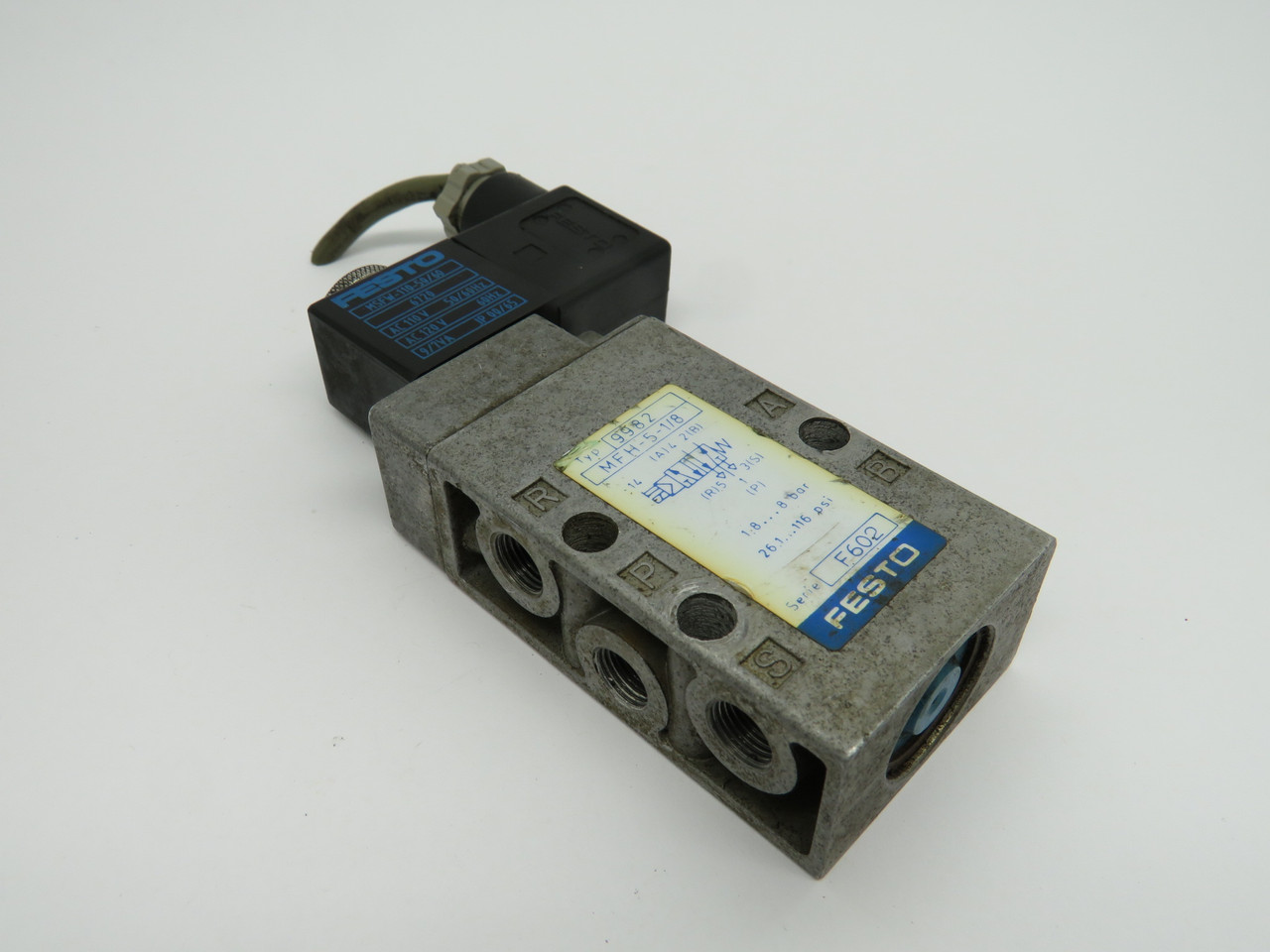 Festo 9982 MFH-5-1/8 Solenoid Valve Assy 5/2-Way 110V@50/60Hz 120V@60Hz USED
