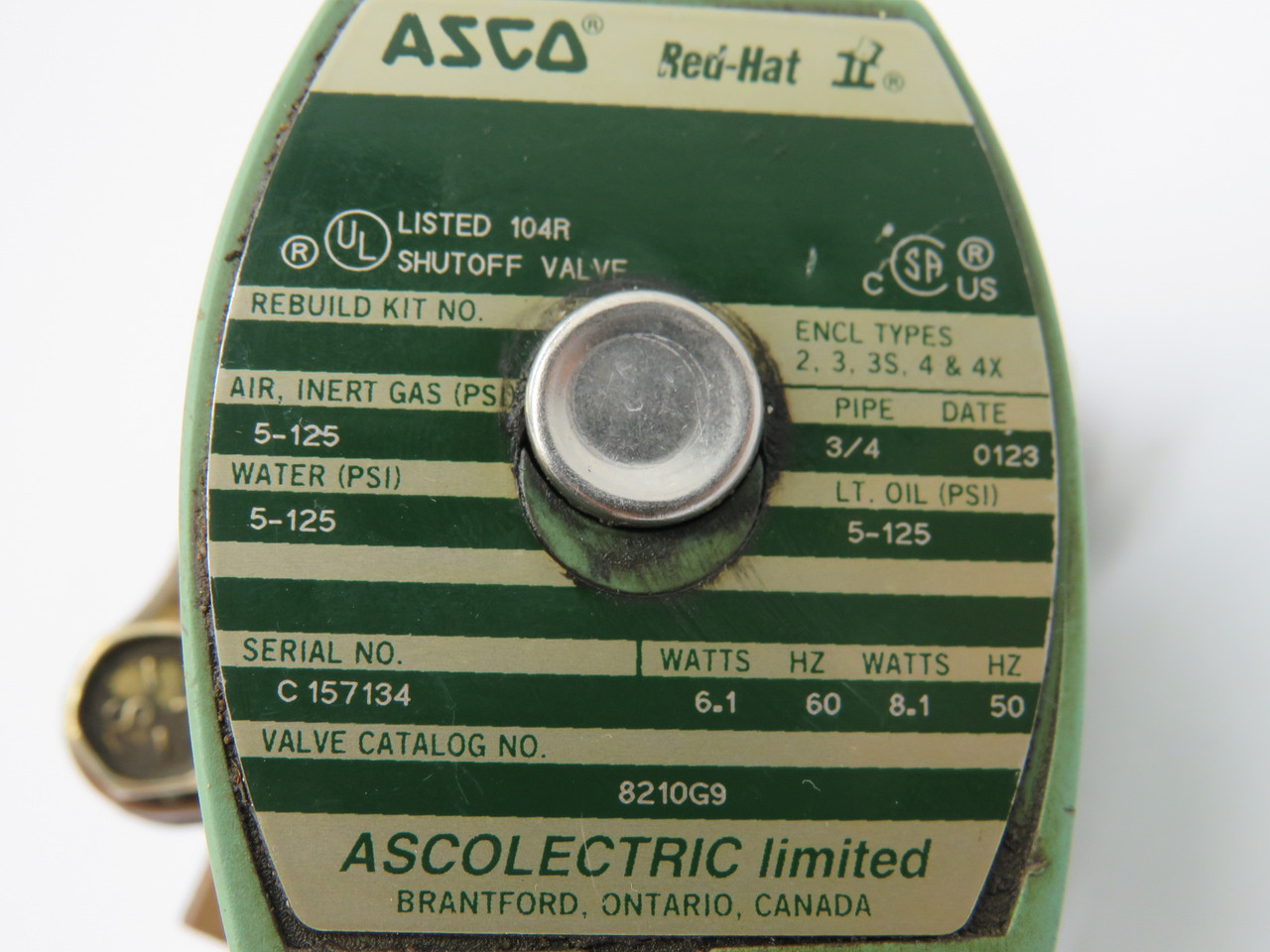 Asco 8210G9-120/60-110/50 Solenoid Valve 120/110V 50/60Hz SHELF WEAR USED