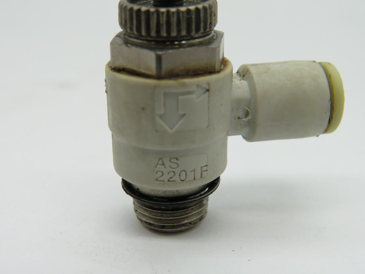 SMC AS2201F-U01-04 Speed Controller Elbow 1/8" Uni Thread 4mm Tubing OD USED